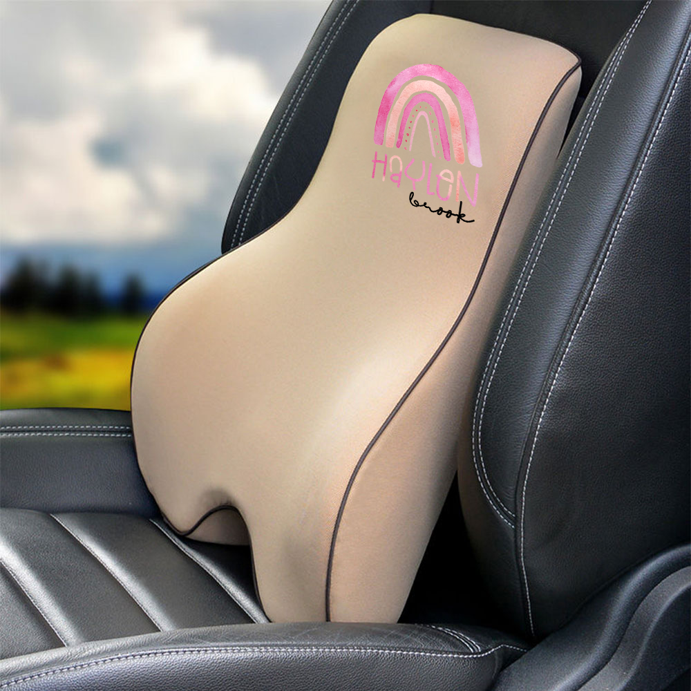 Custom Name Lumbar Support Cushion for Car and Headrest Neck Pillow Kit, Personalized Gift, Custom For Cars, Ergonomically Design for Car Seat, Car Accessories, Personalised Lumbar Support Cushion, Name Lumbar Support Cushion L6 - Delicate Leather