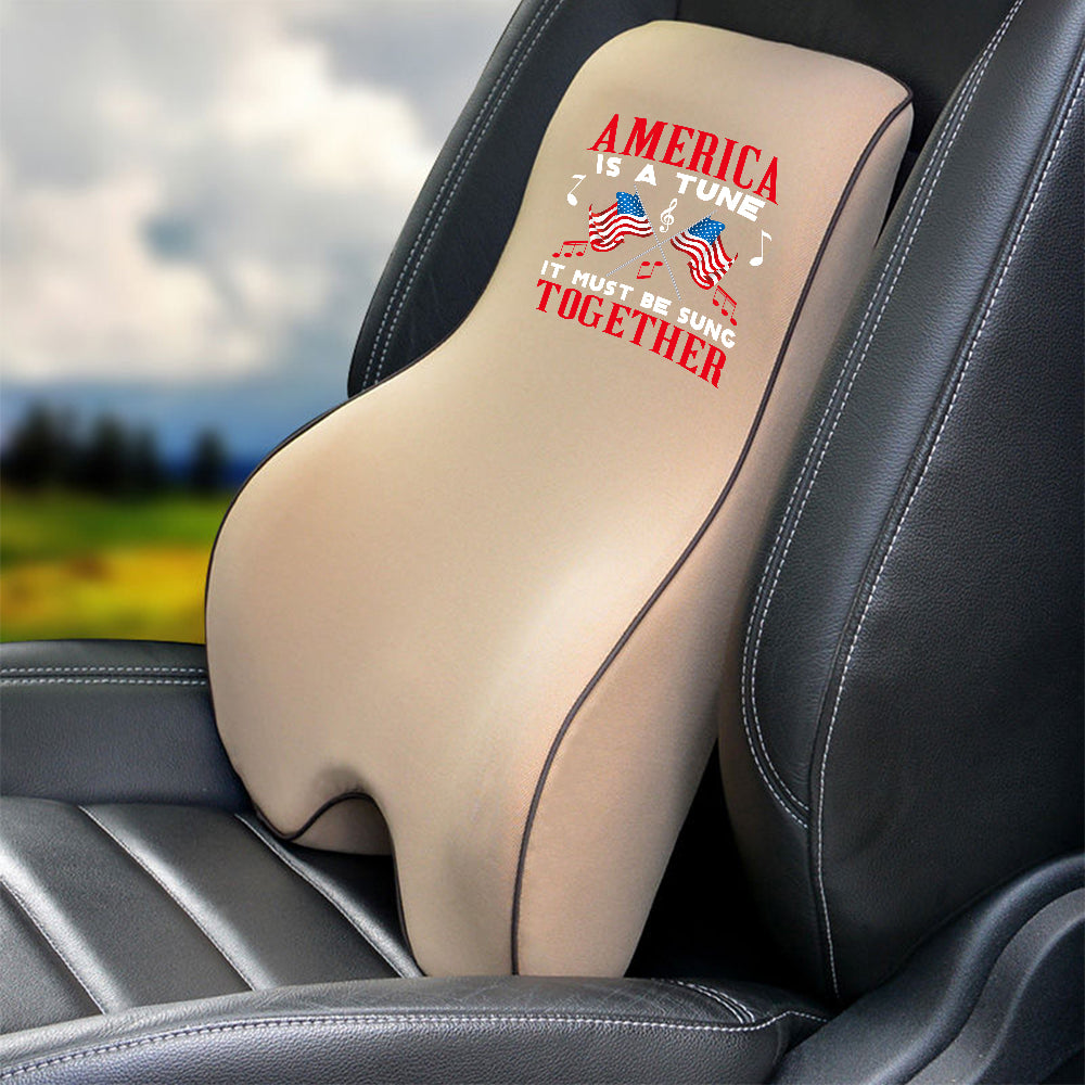 America Is A Tune Lumbar Support Cushion for Car and Headrest Neck Pillow Kit, Custom For Cars, Ergonomically Design for Car Seat, Car Accessories, 4th of July 08 - Delicate Leather