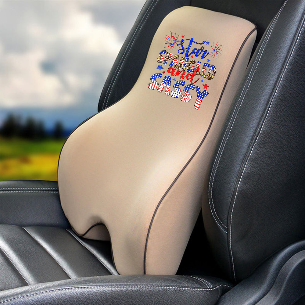 Star Spangled And Sassy Lumbar Support Cushion for Car and Headrest Neck Pillow Kit, Custom For Cars, Ergonomically Design for Car Seat, Car Accessories, 4th of July 06 - Delicate Leather