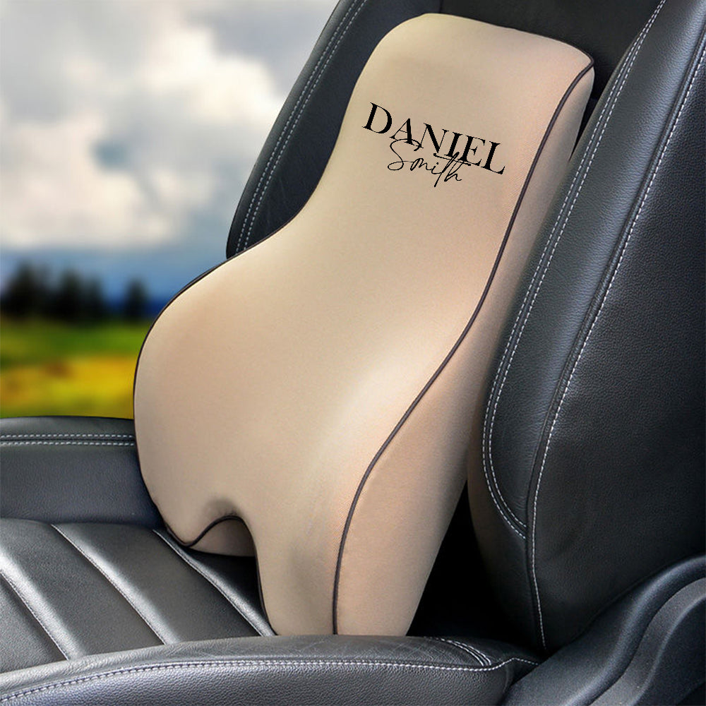 Personalized Name Sign Lumbar Support Cushion for Car and Headrest Neck Pillow Kit, Custom For Cars, Ergonomically Design for Car Seat, Car Accessories 13 - Delicate Leather