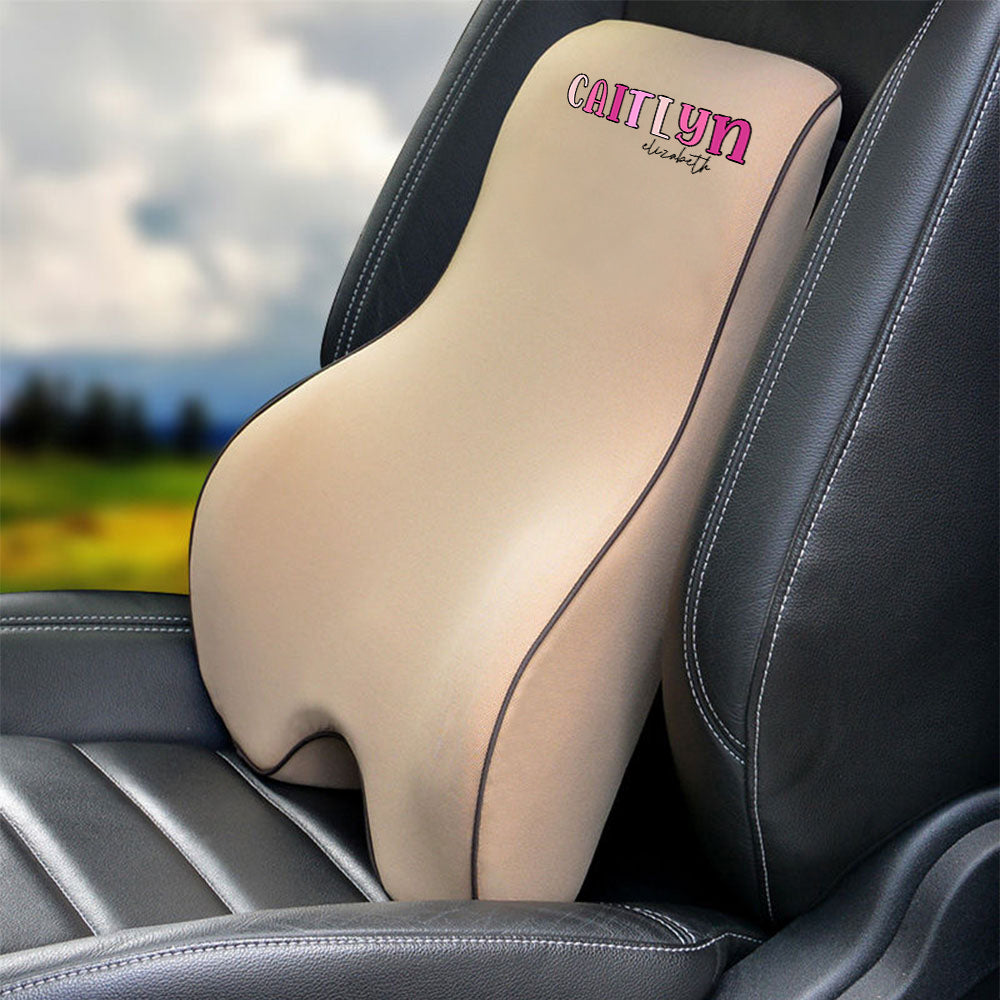Custom Name Lumbar Support Cushion for Car and Headrest Neck Pillow Kit, Personalized Gift, Custom For Cars, Ergonomically Design for Car Seat, Car Accessories, Personalised Lumbar Support Cushion, Name Lumbar Support Cushion L4 - Delicate Leather