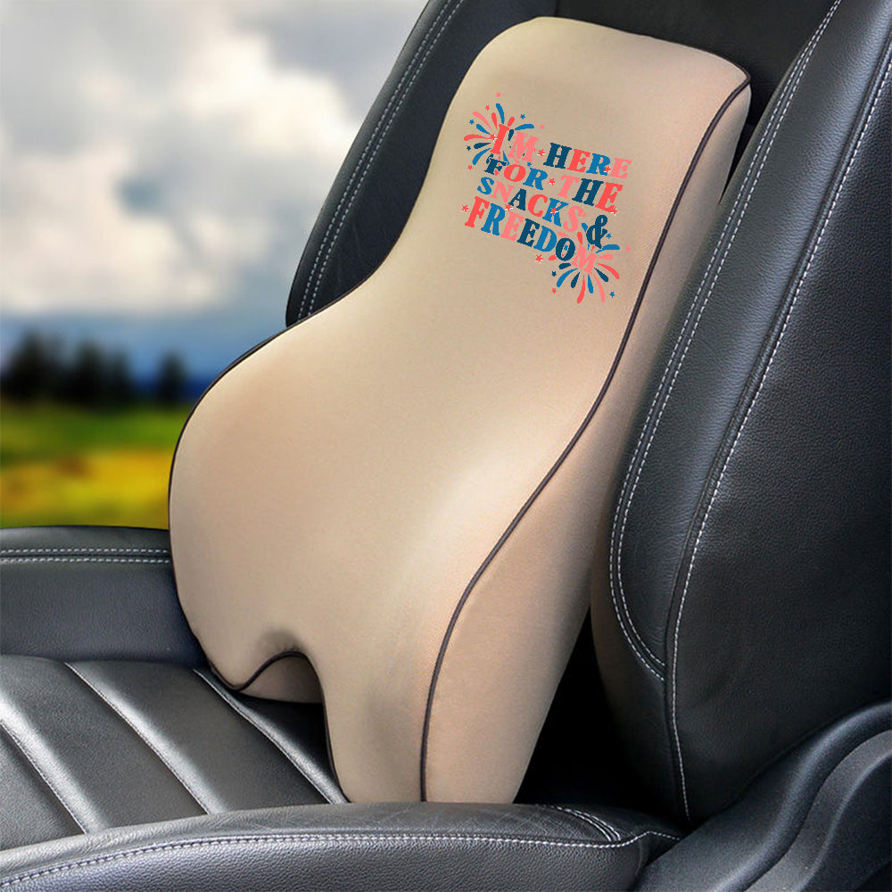 I'm Here for The Snacks and Freedom Lumbar Support Cushion for Car and Headrest Neck Pillow Kit, Custom For Cars, Ergonomically Design for Car Seat, Car Accessories, Retro 4th of July 01