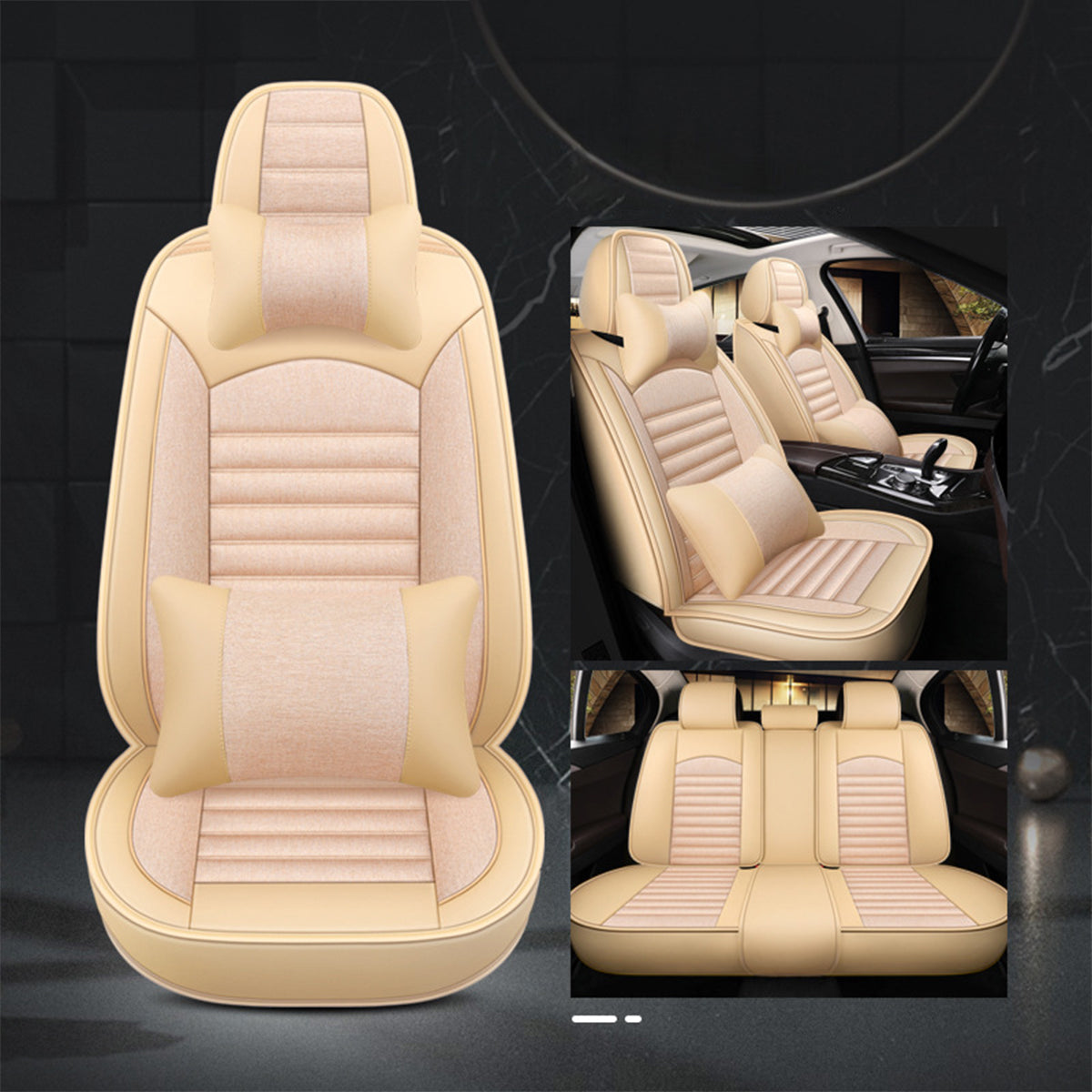 Customized Breathable Auto 9pcs Leather Seat Covers - Universal Full Set Luxury Car Seat Covers, Custom For Your Cars - Delicate Leather