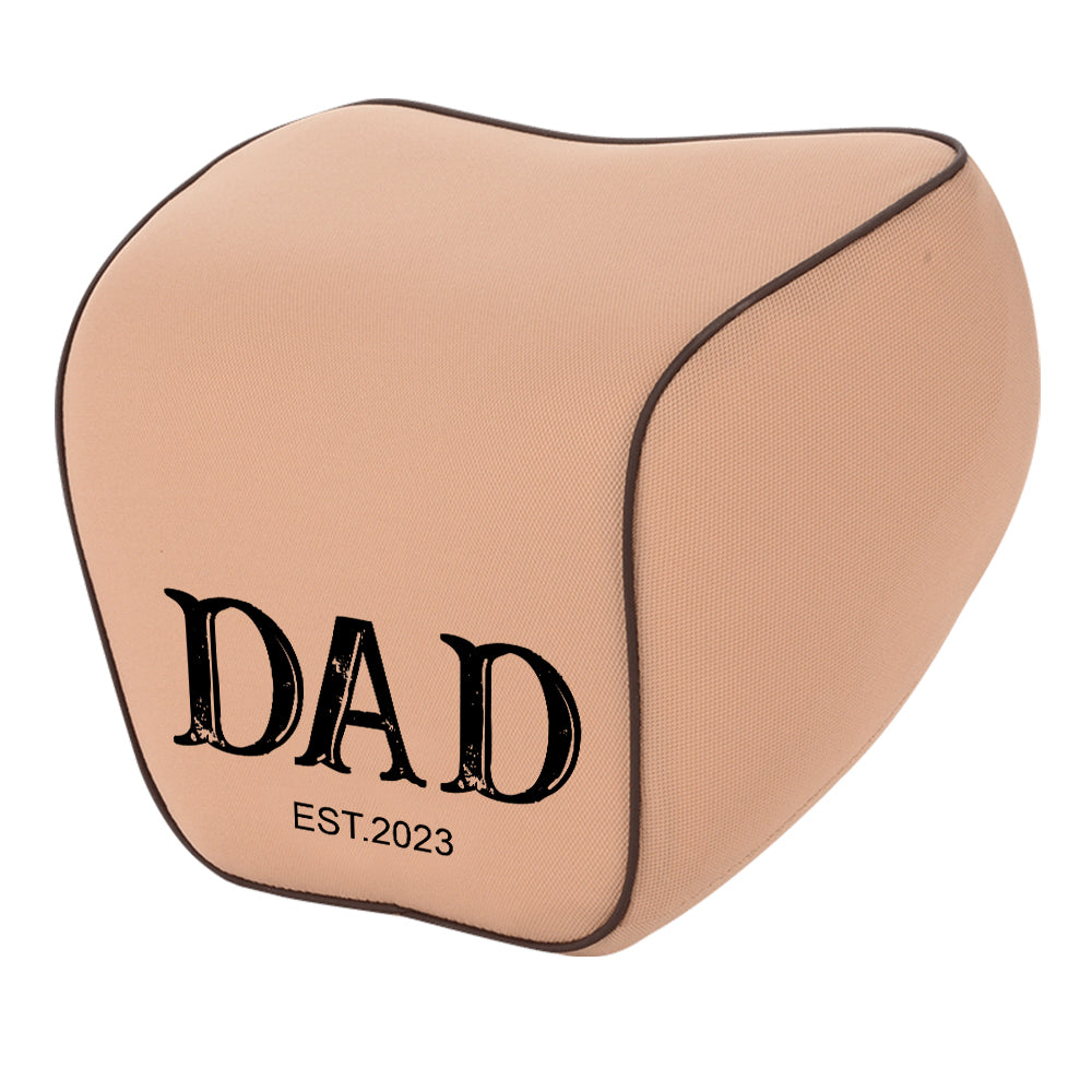 Personalized Lumbar Support Cushion for Car and Headrest Neck Pillow Kit, Custom For Cars, Daddy Est Year Lumbar Support Cushion, Happy Father's Day, Car Accessories - Delicate Leather
