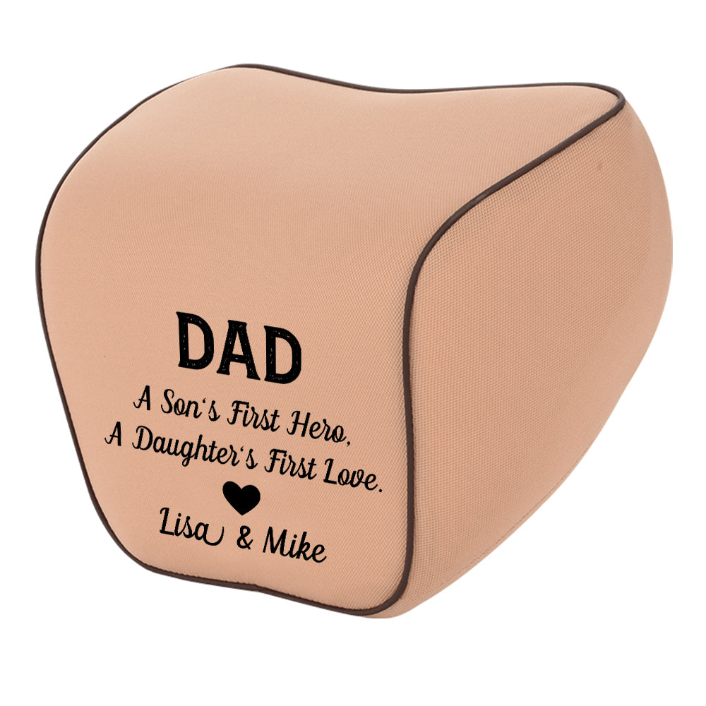 Personalized Lumbar Support Cushion for Car and Headrest Neck Pillow Kit, Happy Father's Day, Custom For Cars, Ergonomically Design for Car Seat, Car Accessories, Gift for Daddy - Delicate Leather