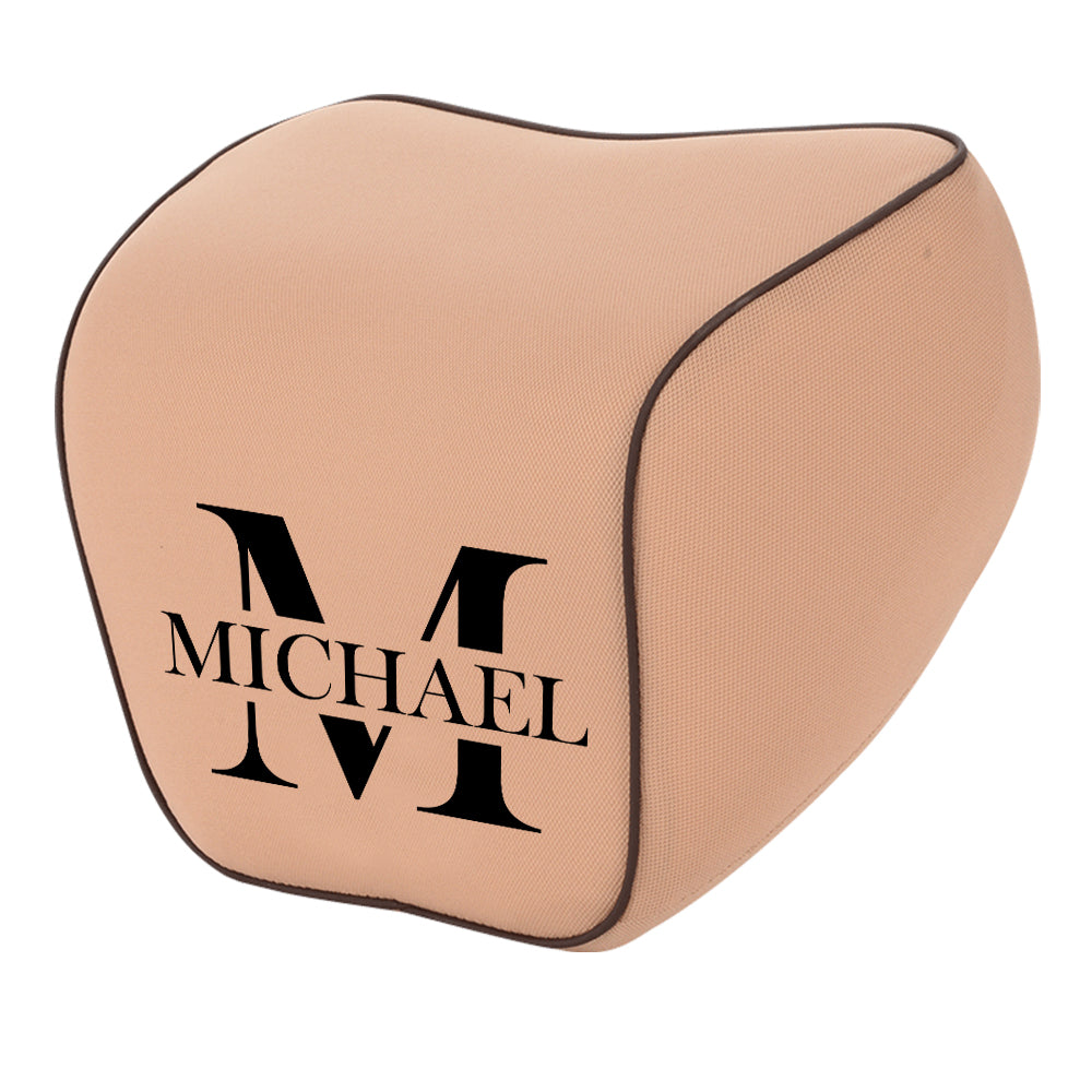 Personalized Name Sign Lumbar Support Cushion for Car and Headrest Neck Pillow Kit, Ergonomically Design for Car Seat, Gift For Father's Day 2025, Gift For Dad - Delicate Leather