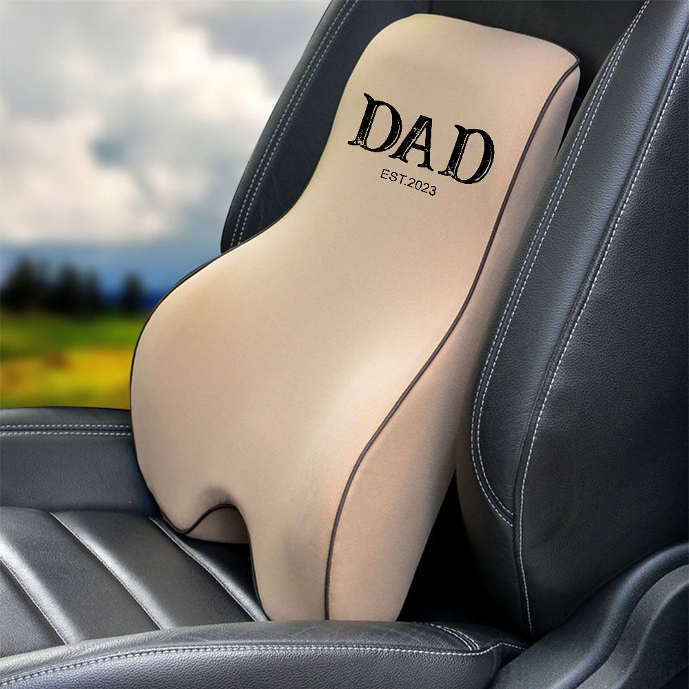 Personalized Lumbar Support Cushion for Car and Headrest Neck Pillow Kit, Custom For Cars, Daddy Est Year Lumbar Support Cushion, Happy Father's Day, Car Accessories - Delicate Leather