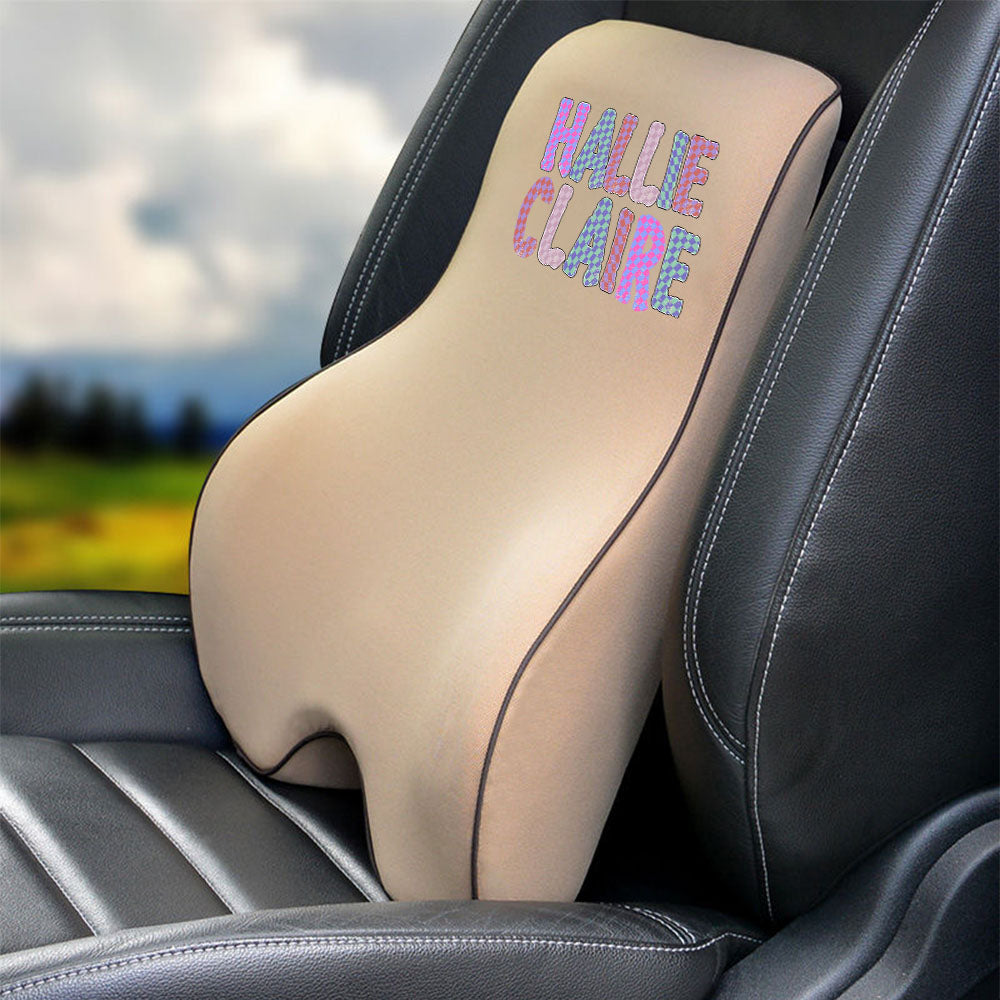 Custom Name Lumbar Support Cushion for Car and Headrest Neck Pillow Kit, Personalized Gift, Custom For Cars, Ergonomically Design for Car Seat, Car Accessories, Personalised Lumbar Support Cushion, Name Lumbar Support Cushion L1 - Delicate Leather