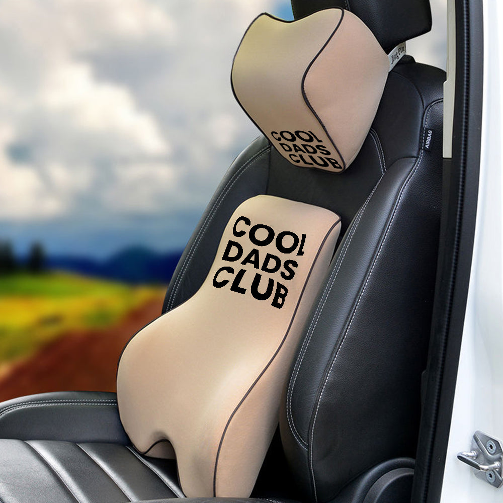 Cool Dads Club Lumbar Support Cushion for Car and Headrest Neck Pillow Kit, Custom For Cars, Ergonomically Design for Car Seat, Father's Day Gift, Car Accessories - Delicate Leather