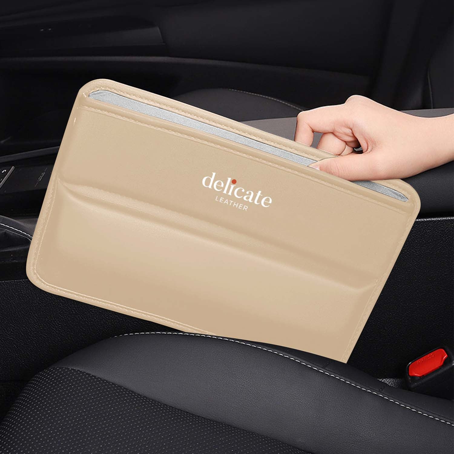 Car Seat Gap Filler Organizer, Custom Logo For Your Cars, Multifunctional PU Leather Console Side Pocket Organizer for Cellphones, Cards, Wallets, Keys - Delicate Leather