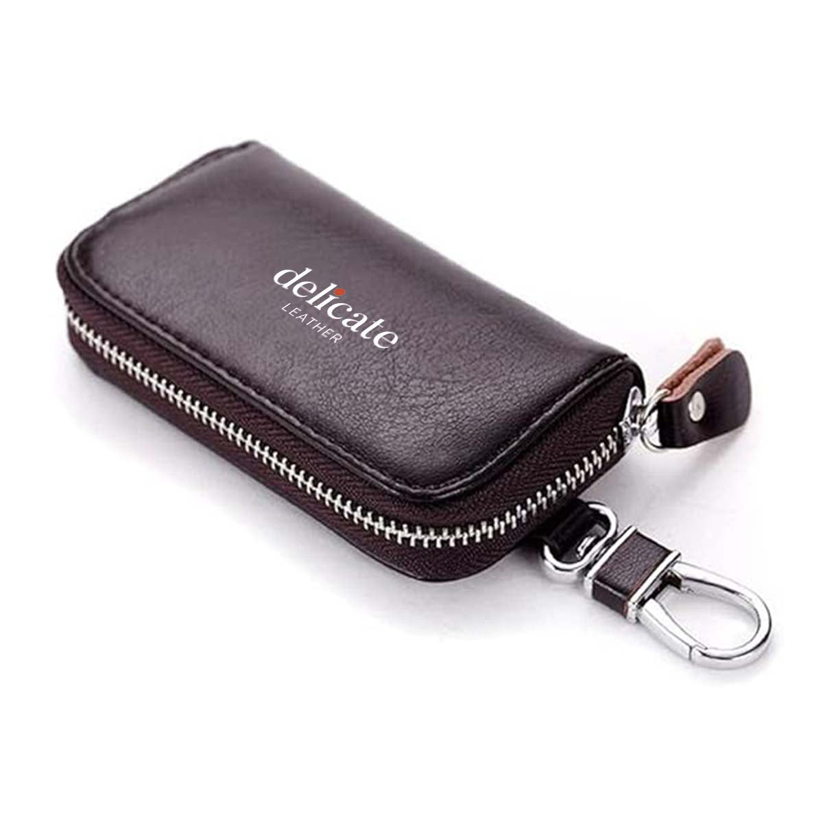 Custom fit for Car Gender-Neutral Luxury Leather Key Holder Wallet with 6 Hooks and Zipper Closure for Car Keys - Delicate Leather