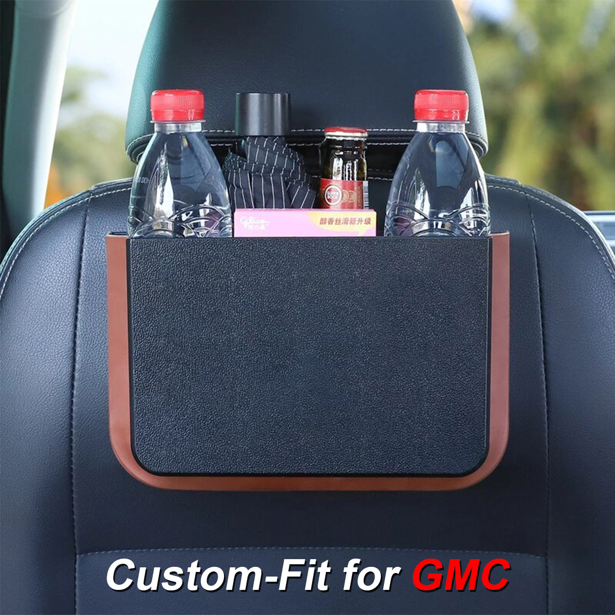 Hanging Waterproof Car Trash can-Foldable, Custom-Fit For GMC, Waterproof, Equipped with Cup Holders and Trays DLWQ251 - Delicate Leather