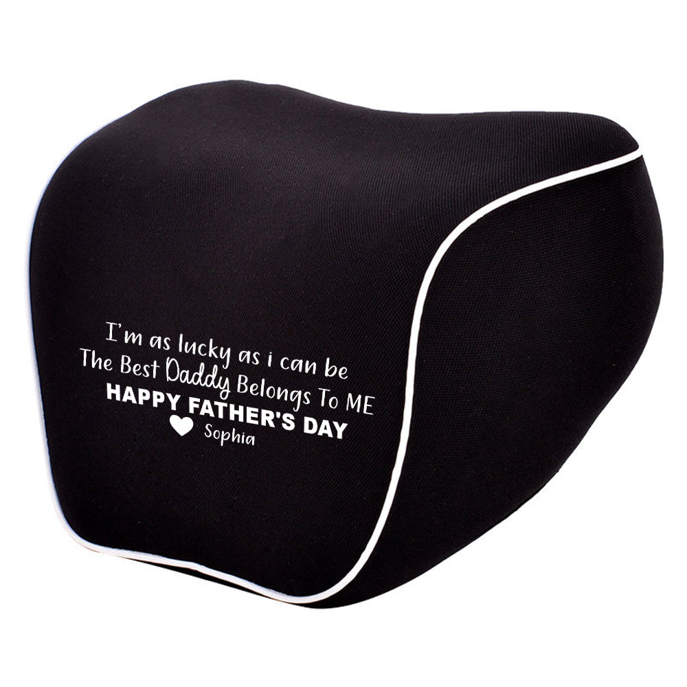 Personalized Lumbar Support Cushion for Car and Headrest Neck Pillow Kit, Happy Father's Day, Custom For Cars, Ergonomically Design for Car Seat, Car Accessories, Gift for Daddy - Delicate Leather