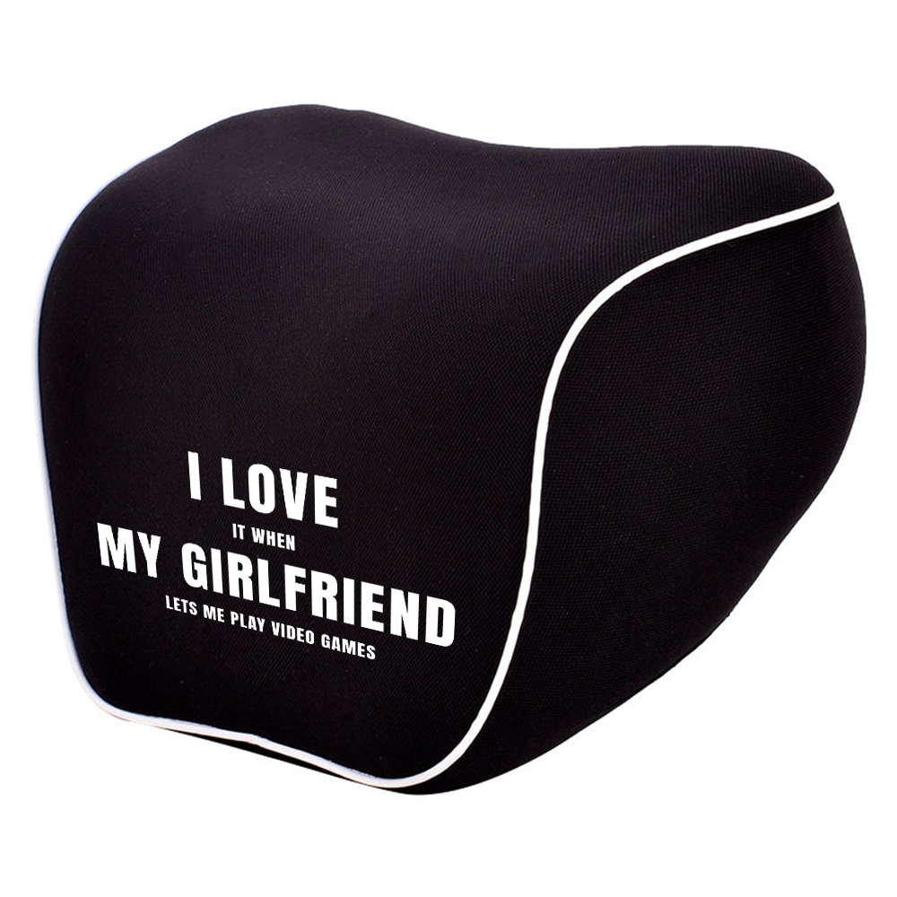 Funny Girlfriend Lumbar Support Cushion for Car and Headrest Neck Pillow Kit, Valentines Day Custom For Cars, Gifts for Boyfriend, I Love My Girlfriend, Ergonomically Design for Car Seat, Car Accessories, It When Lets Me Play Video Games 04 - Delicate Leather