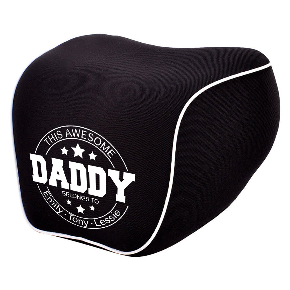 Personalized Lumbar Support Cushion for Car and Headrest Neck Pillow Kit, Happy Father's Day, Custom For Cars, Ergonomically Design for Car Seat, Car Accessories, Gift for Daddy - Delicate Leather