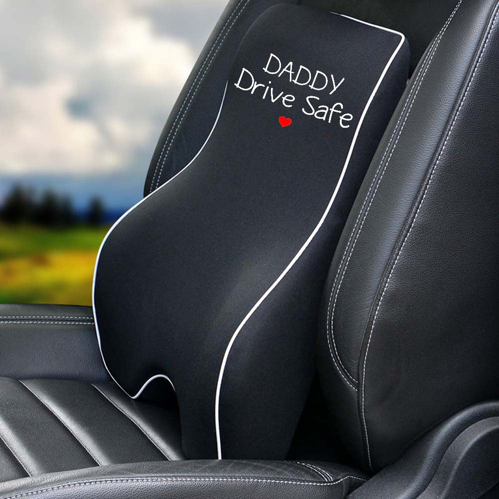 Lumbar Support Cushion for Car and Headrest Neck Pillow Kit, Daddy Drive Safe, Custom For Cars, Ergonomically Design for Car Seat, Car Accessories, Gift for Daddy - Delicate Leather
