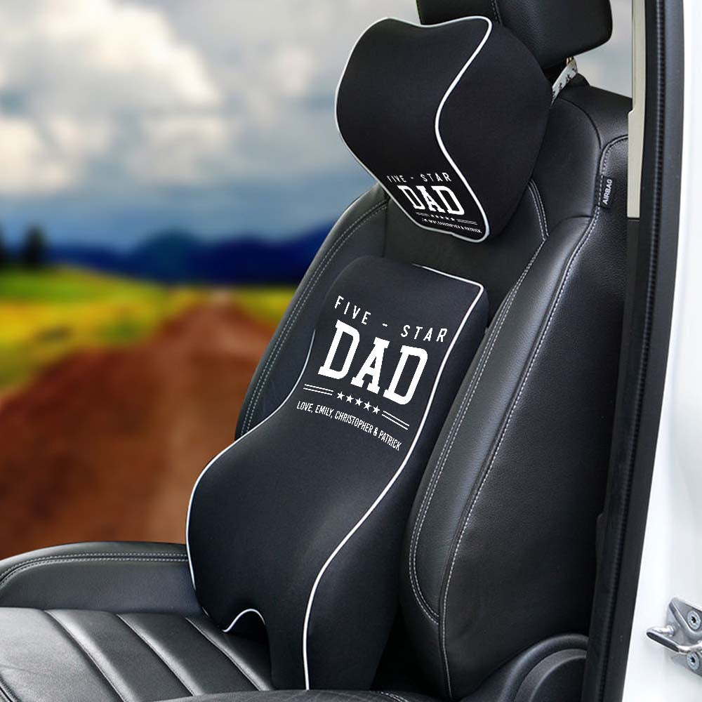 Personalized Lumbar Support Cushion for Car and Headrest Neck Pillow Kit, Happy Father's Day, Custom For Cars, Ergonomically Design for Car Seat, Car Accessories, Gift for Daddy