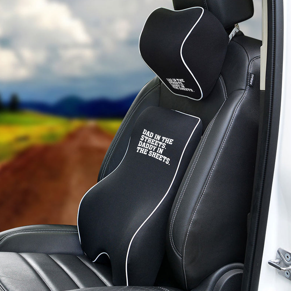 Lumbar Support Cushion for Car and Headrest Neck Pillow Kit, Dad In The Streets. Daddy In The Sheets, Custom For Cars, Ergonomically Design for Car Seat, Car Accessories, Gift for Daddy - Delicate Leather