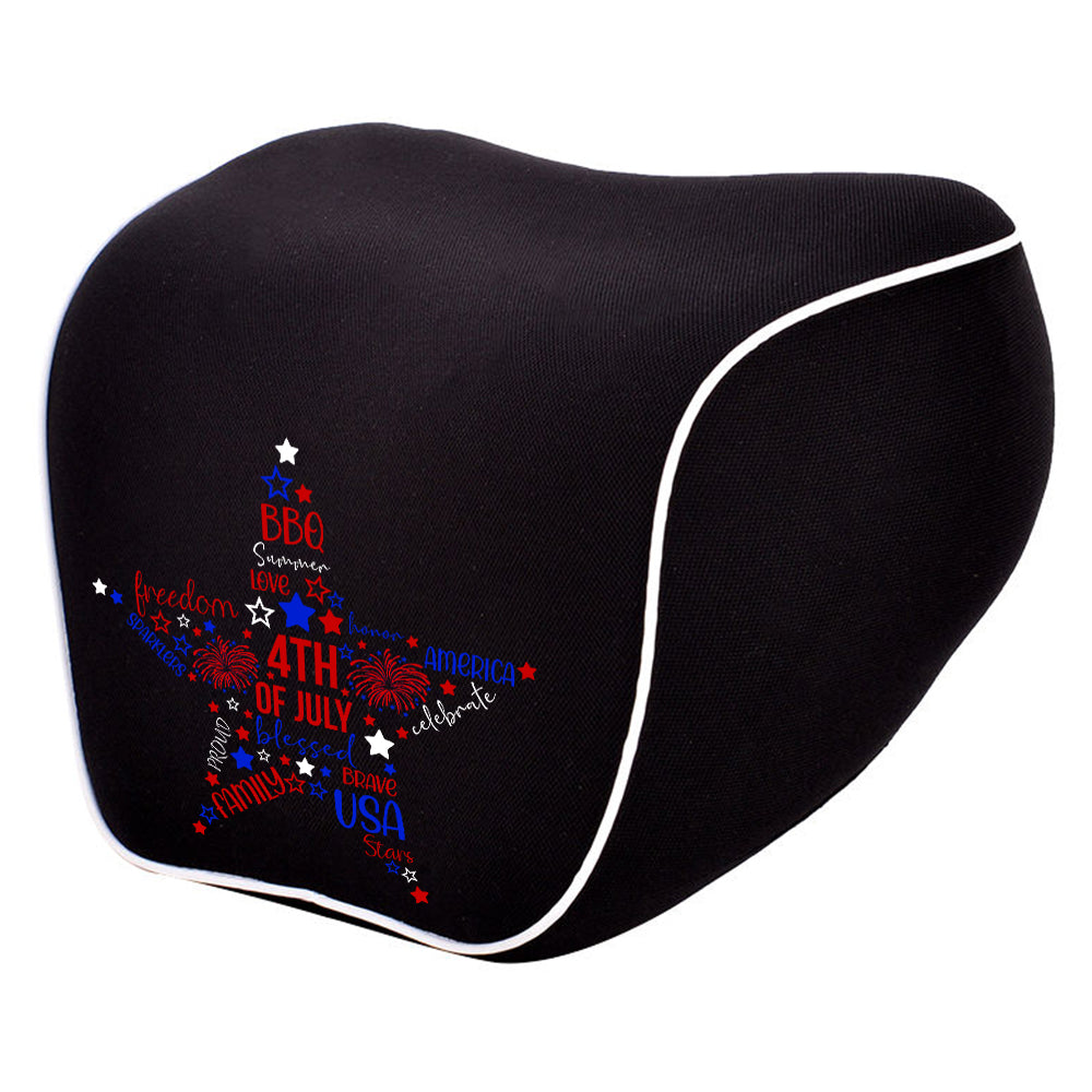 Fourth of July Lumbar Support Cushion for Car and Headrest Neck Pillow Kit, Custom For Cars, Ergonomically Design for Car Seat, Car Accessories, American Flag Star 07 - Delicate Leather