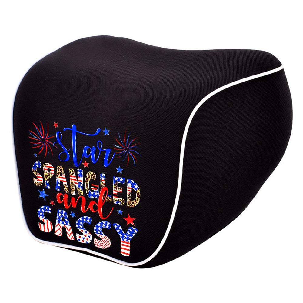 Star Spangled And Sassy Lumbar Support Cushion for Car and Headrest Neck Pillow Kit, Custom For Cars, Ergonomically Design for Car Seat, Car Accessories, 4th of July 06 - Delicate Leather