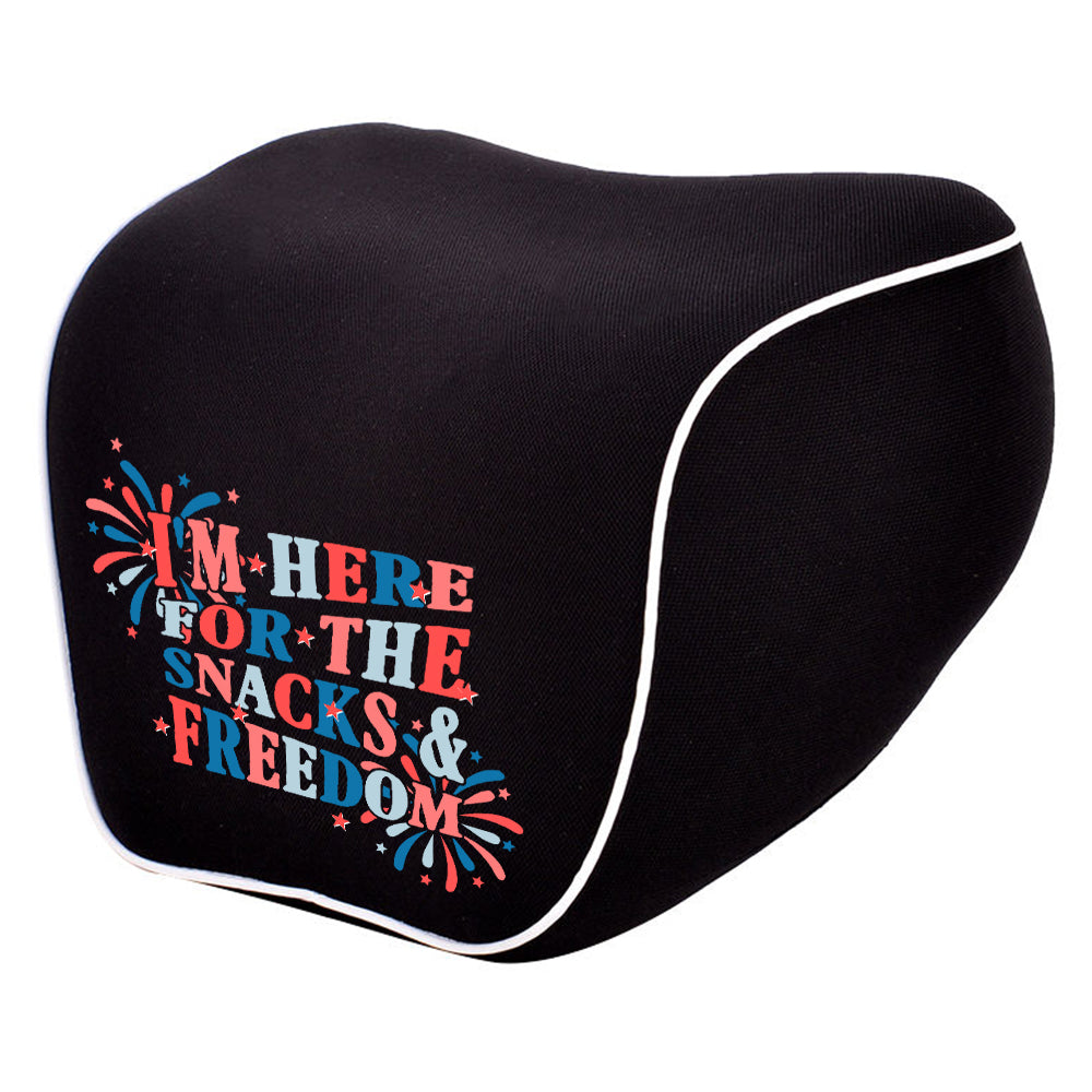 I'm Here for The Snacks and Freedom Lumbar Support Cushion for Car and Headrest Neck Pillow Kit, Custom For Cars, Ergonomically Design for Car Seat, Car Accessories, Retro 4th of July 01 - Delicate Leather