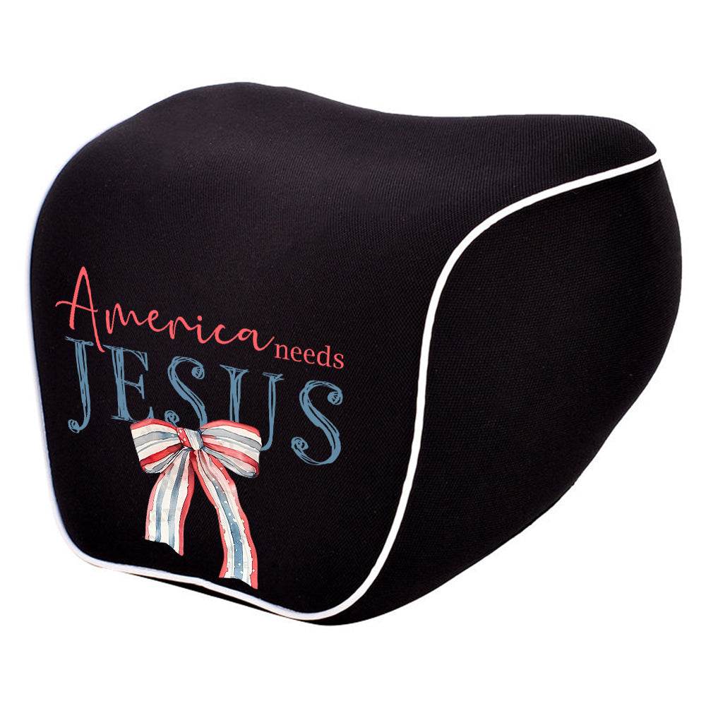 America Needs Jesus Lumbar Support Cushion for Car and Headrest Neck Pillow Kit, Custom For Cars, Ergonomically Design for Car Seat, Car Accessories, 4th of July 04 - Delicate Leather