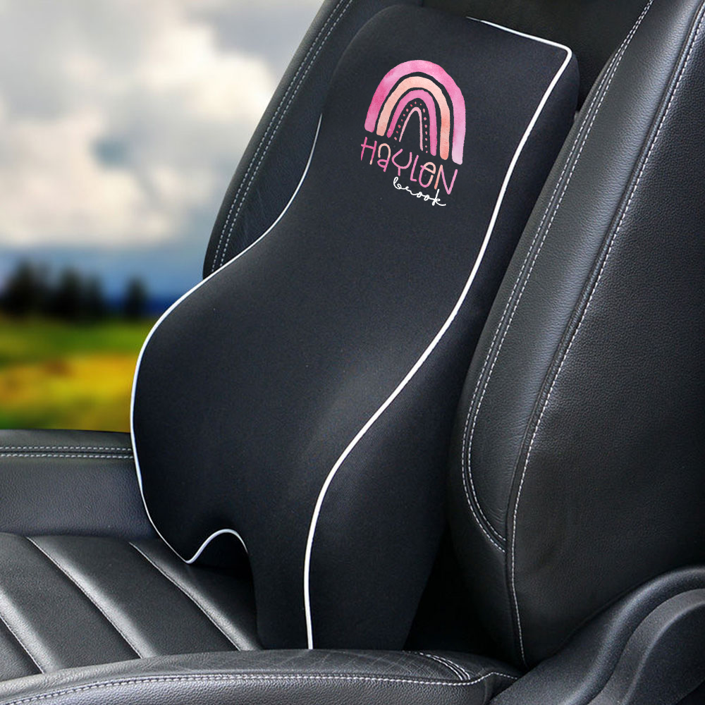 Custom Name Lumbar Support Cushion for Car and Headrest Neck Pillow Kit, Personalized Gift, Custom For Cars, Ergonomically Design for Car Seat, Car Accessories, Personalised Lumbar Support Cushion, Name Lumbar Support Cushion L6 - Delicate Leather