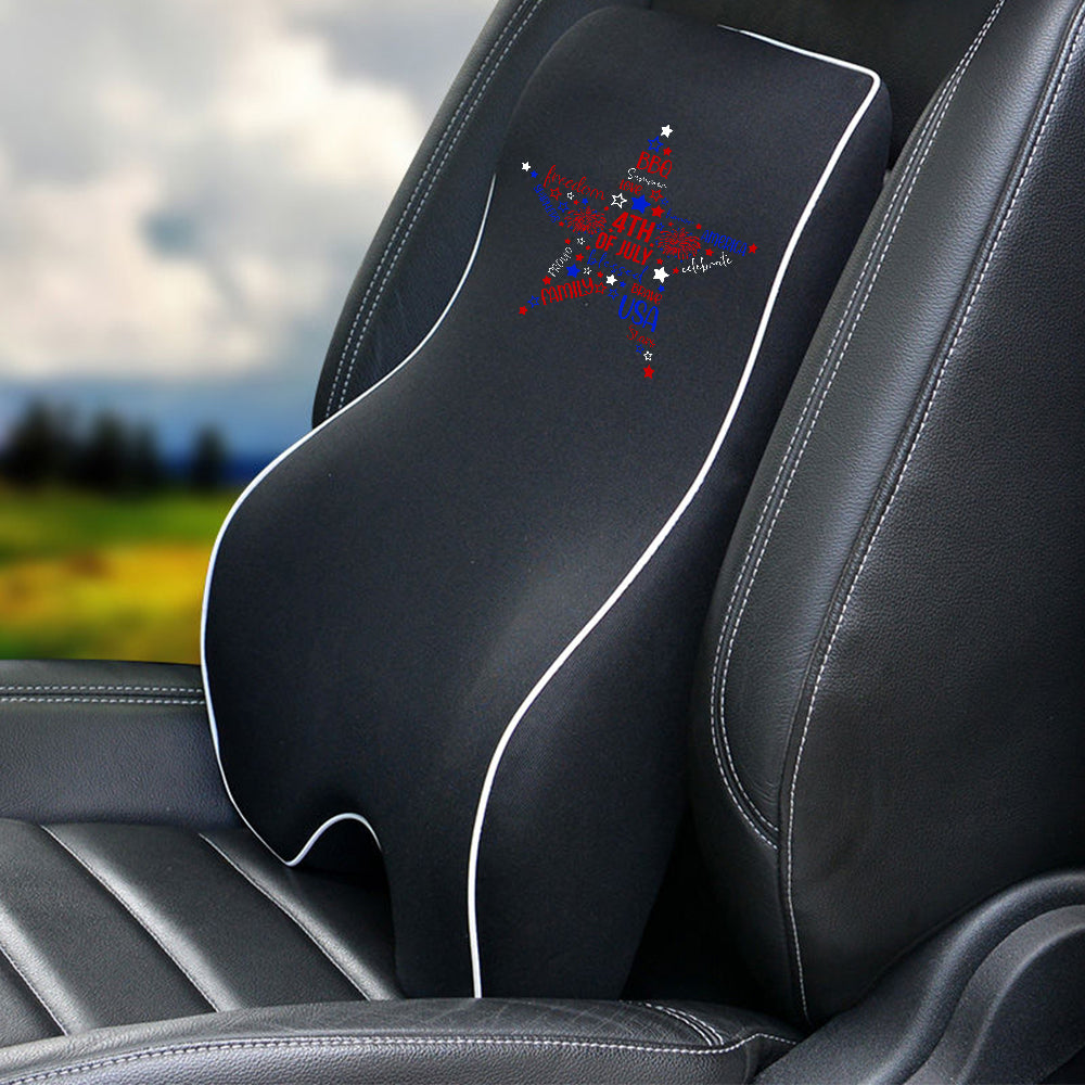 Fourth of July Lumbar Support Cushion for Car and Headrest Neck Pillow Kit, Custom For Cars, Ergonomically Design for Car Seat, Car Accessories, American Flag Star 07 - Delicate Leather