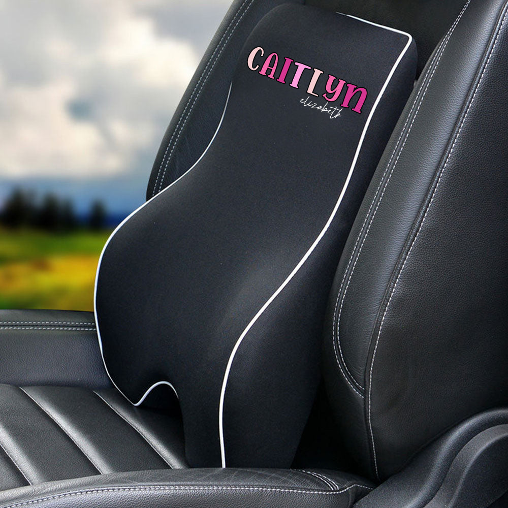 Custom Name Lumbar Support Cushion for Car and Headrest Neck Pillow Kit, Personalized Gift, Custom For Cars, Ergonomically Design for Car Seat, Car Accessories, Personalised Lumbar Support Cushion, Name Lumbar Support Cushion L4 - Delicate Leather
