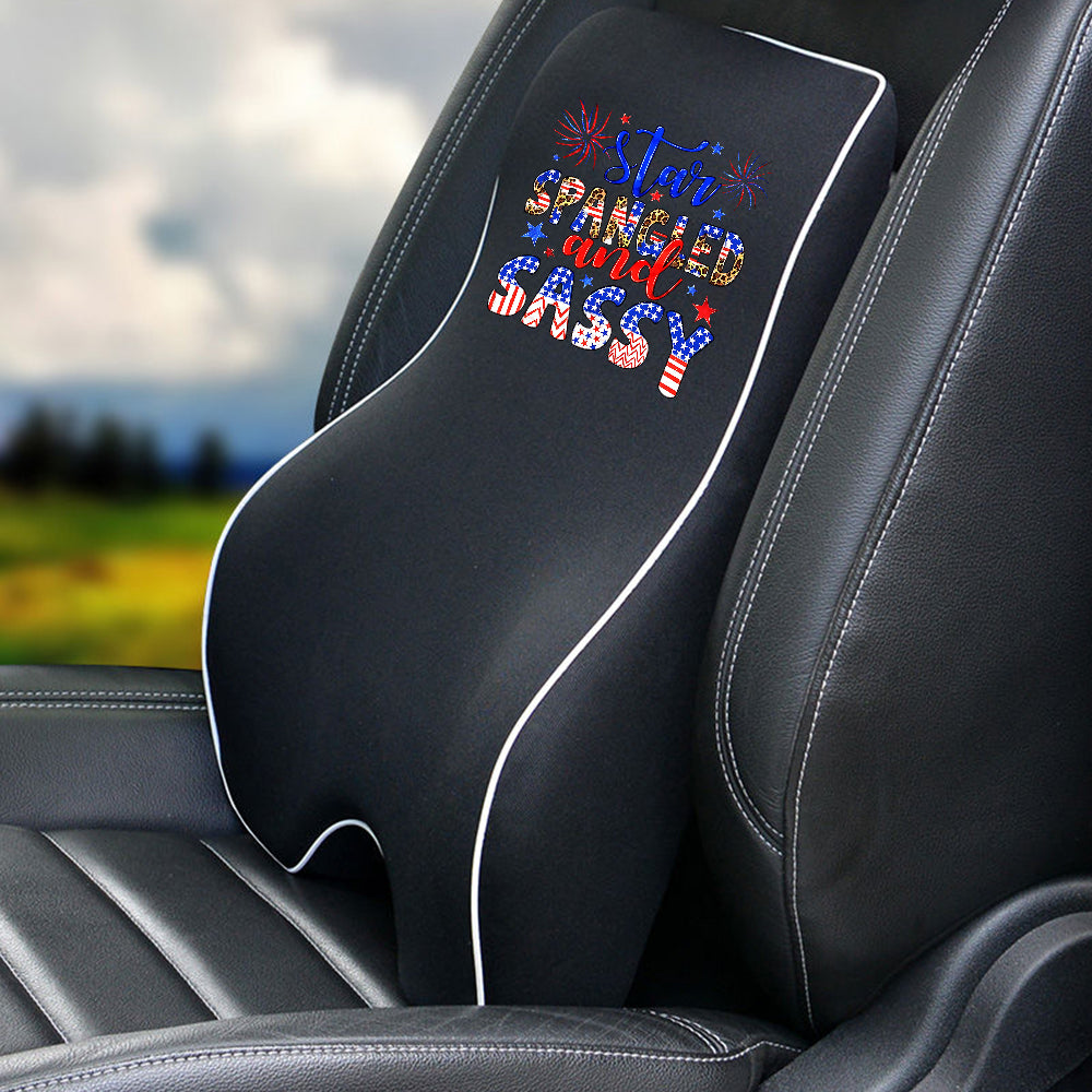 Star Spangled And Sassy Lumbar Support Cushion for Car and Headrest Neck Pillow Kit, Custom For Cars, Ergonomically Design for Car Seat, Car Accessories, 4th of July 06 - Delicate Leather