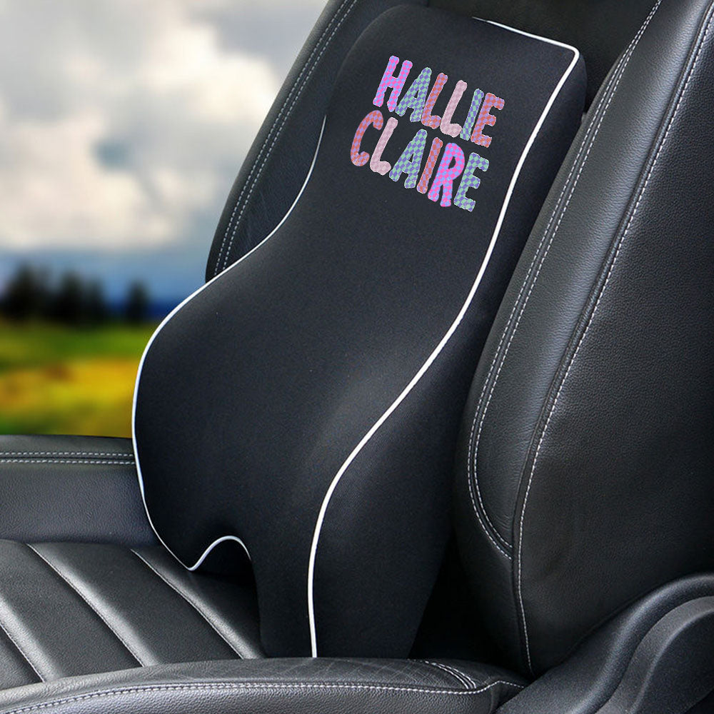 Custom Name Lumbar Support Cushion for Car and Headrest Neck Pillow Kit, Personalized Gift, Custom For Cars, Ergonomically Design for Car Seat, Car Accessories, Personalised Lumbar Support Cushion, Name Lumbar Support Cushion L1 - Delicate Leather