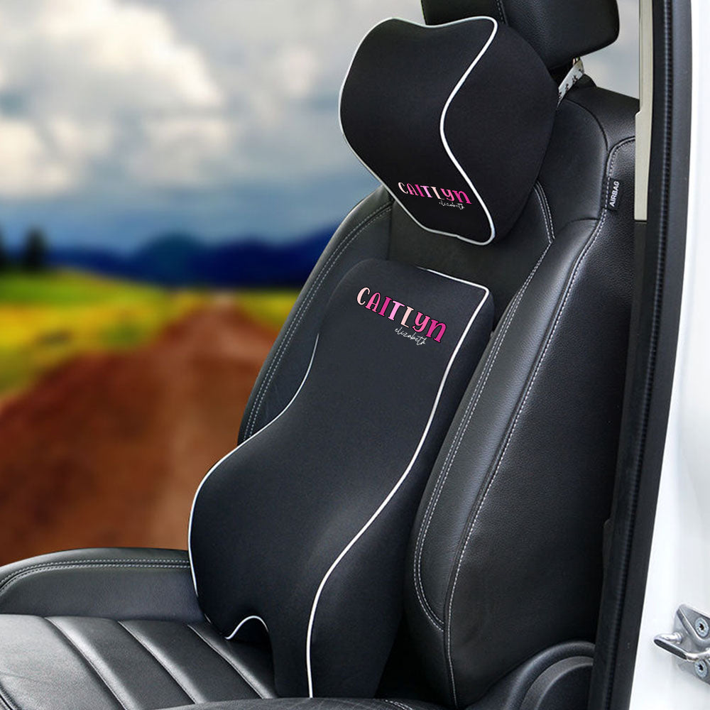 Custom Name Lumbar Support Cushion for Car and Headrest Neck Pillow Kit, Personalized Gift, Custom For Cars, Ergonomically Design for Car Seat, Car Accessories, Personalised Lumbar Support Cushion, Name Lumbar Support Cushion L4 - Delicate Leather