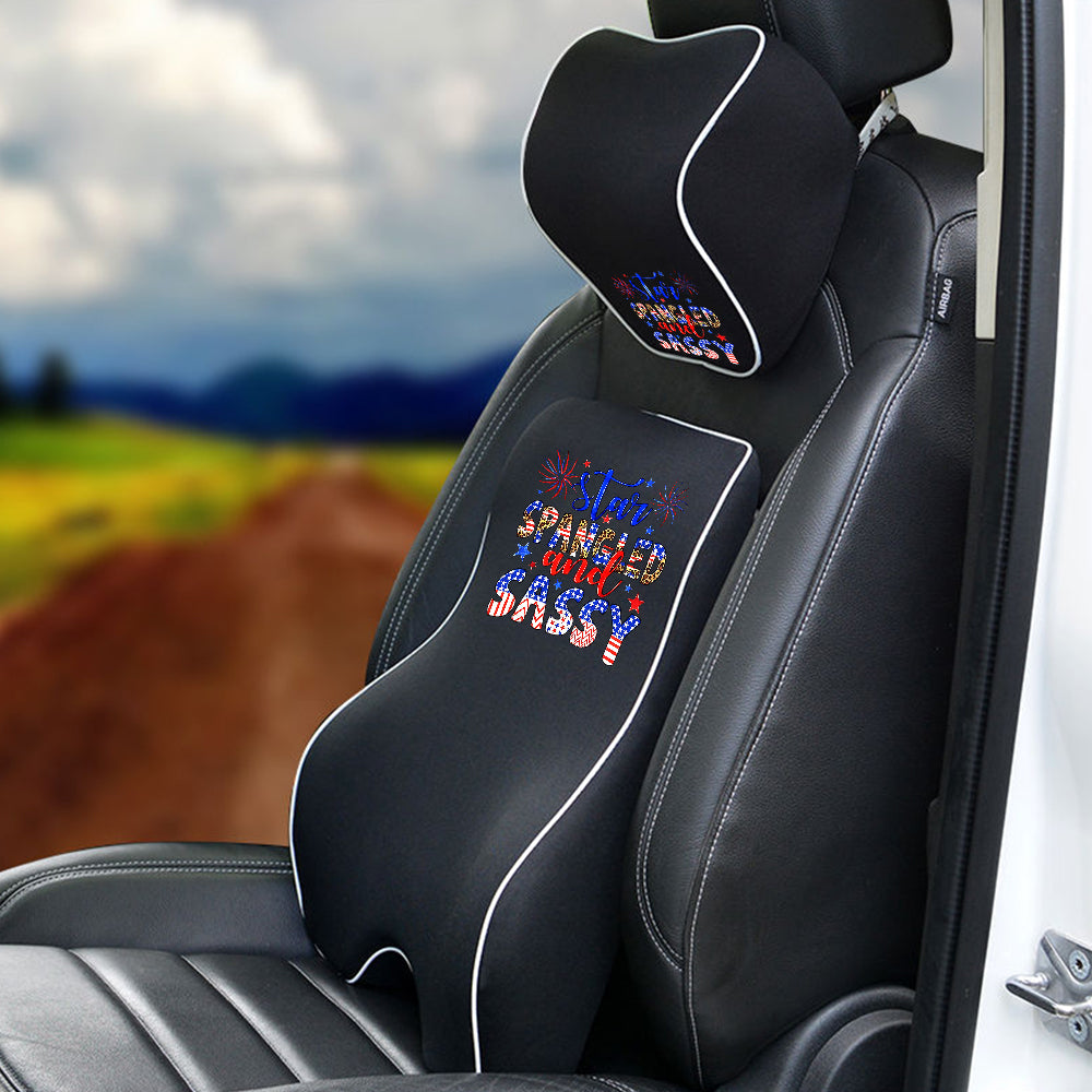 Star Spangled And Sassy Lumbar Support Cushion for Car and Headrest Neck Pillow Kit, Custom For Cars, Ergonomically Design for Car Seat, Car Accessories, 4th of July 06 - Delicate Leather
