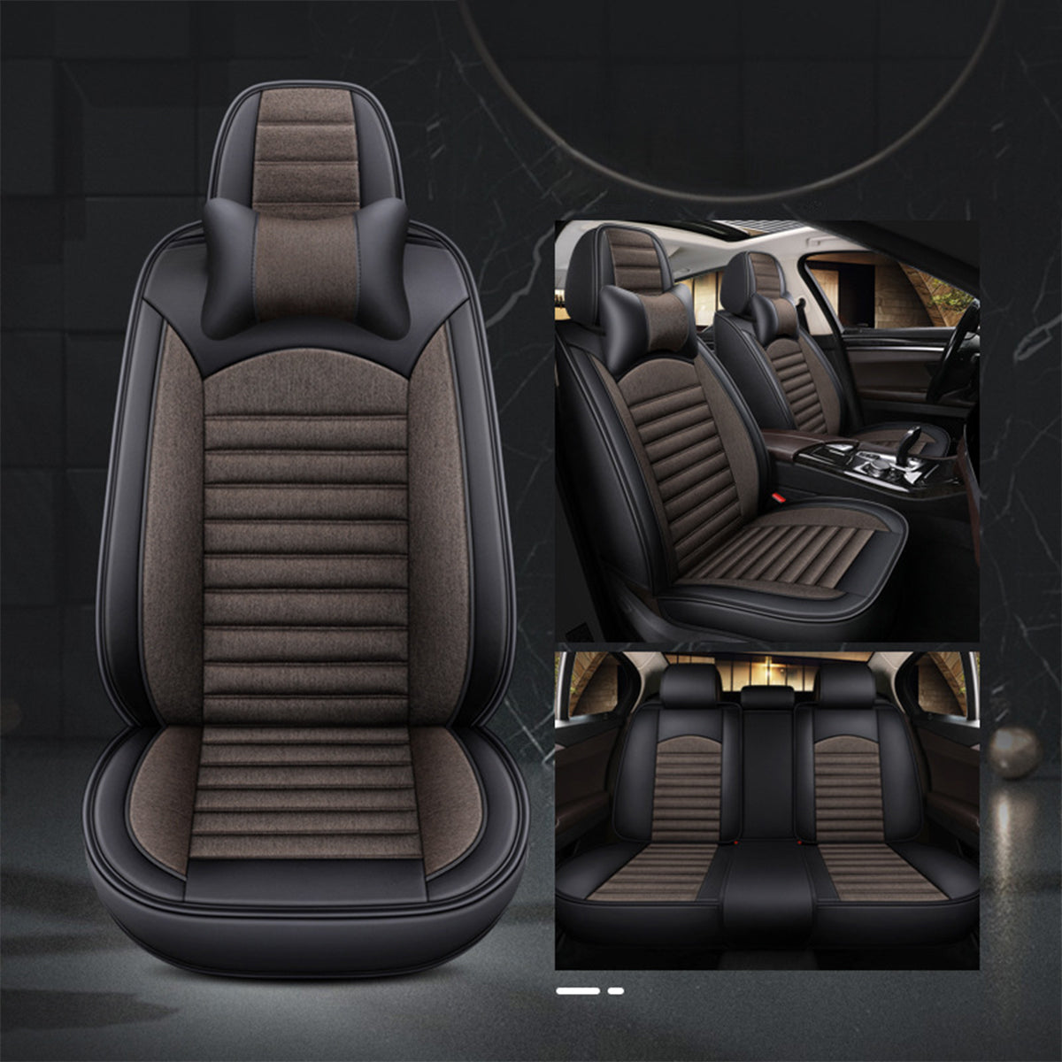 Customized Breathable Auto 9pcs Leather Seat Covers - Universal Full Set Luxury Car Seat Covers, Custom For Your Cars - Delicate Leather