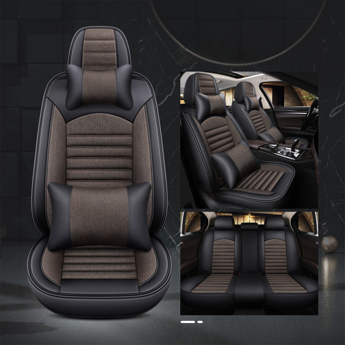 Customized Breathable Auto 9pcs Leather Seat Covers - Universal Full Set Luxury Car Seat Covers, Custom For Your Cars - Delicate Leather