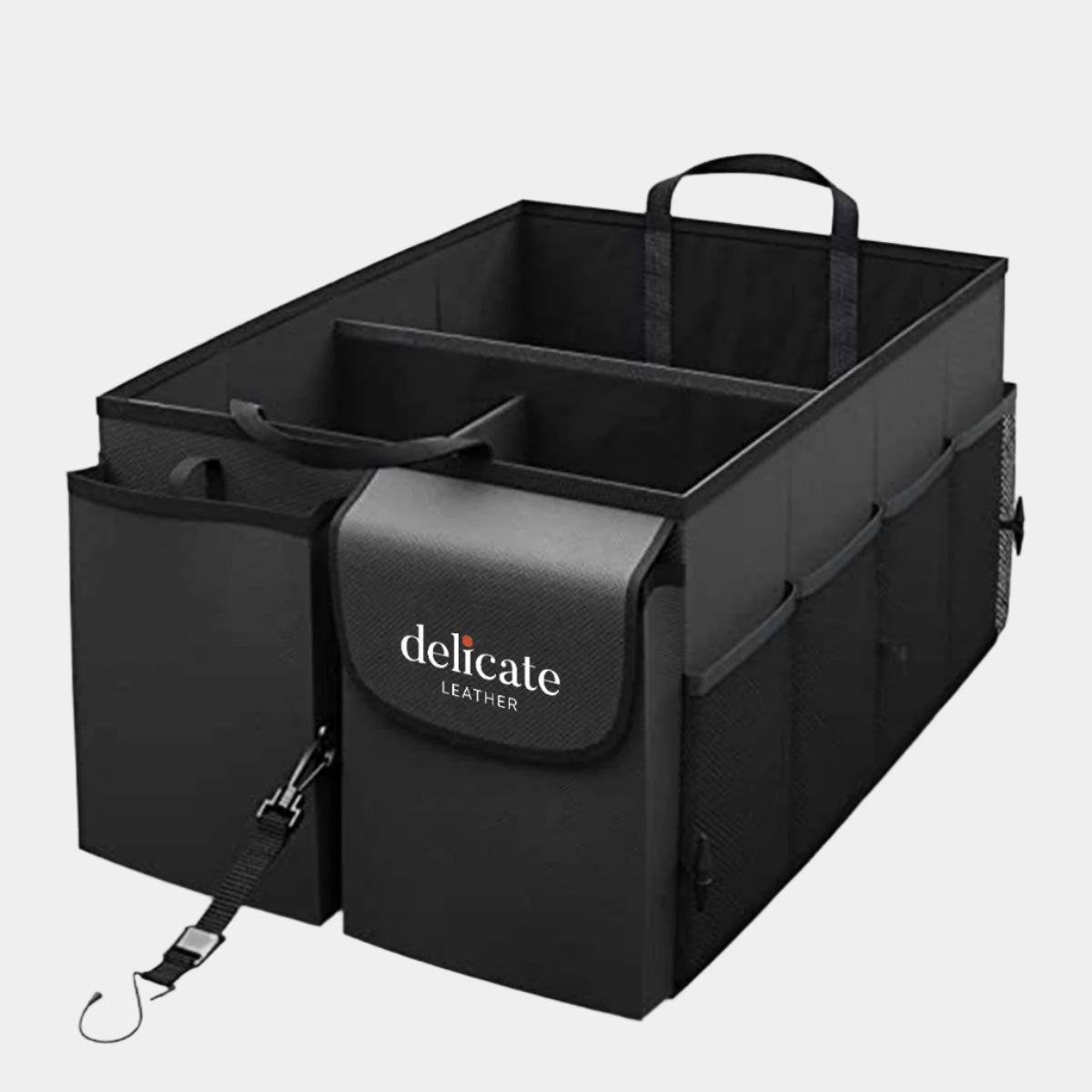 Delicate Leather Car Trunk Organizer - Collapsible, Custom fit for All Cars, Multi-Compartment Automotive SUV Car Organizer for Storage w/ Adjustable Straps - Car Accessories for Women and Men PE12993 - Delicate Leather