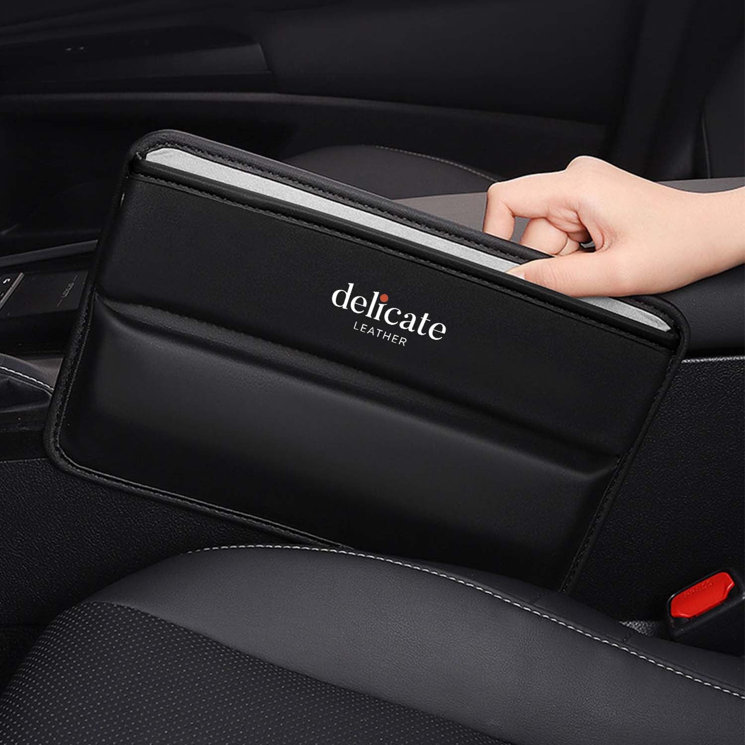 Car Seat Gap Filler Organizer, Custom Logo For Your Cars, Multifunctional PU Leather Console Side Pocket Organizer for Cellphones, Cards, Wallets, Keys - Delicate Leather
