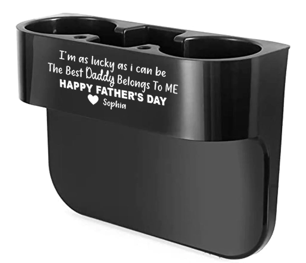 Personalized Cup Holder Portable Multifunction Vehicle Seat Cup Cell Phone Drinks Holder Box Car Interior Organizer, Happy Father's Day, Custom For Your Cars, Car Accessories, Gift for Daddy - Delicate Leather
