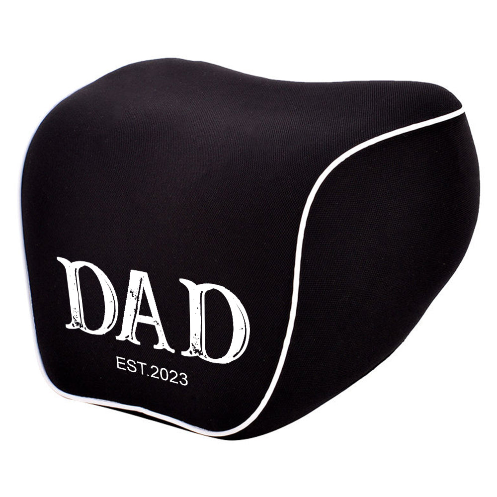 Personalized Lumbar Support Cushion for Car and Headrest Neck Pillow Kit, Custom For Cars, Daddy Est Year Lumbar Support Cushion, Happy Father's Day, Car Accessories - Delicate Leather
