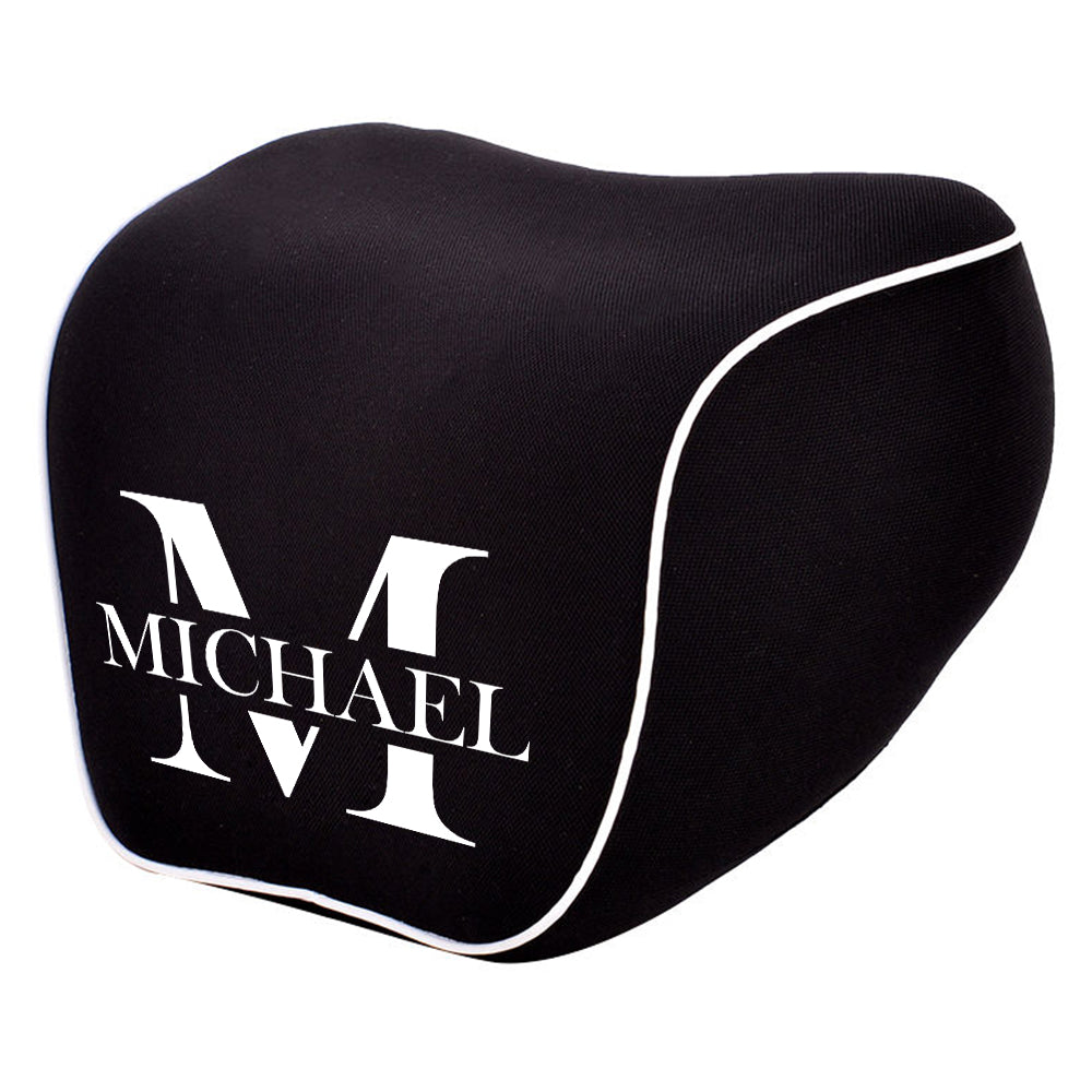 Personalized Name Sign Lumbar Support Cushion for Car and Headrest Neck Pillow Kit, Ergonomically Design for Car Seat, Gift For Father's Day 2025, Gift For Dad - Delicate Leather