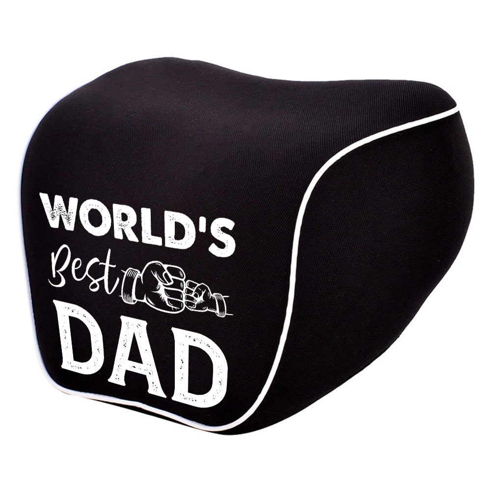 World's Best Dad Lumbar Support Cushion for Car and Headrest Neck Pillow Kit, Custom For Cars, Ergonomically Design for Car Seat, Father's Day Gift, Car Accessories - Delicate Leather