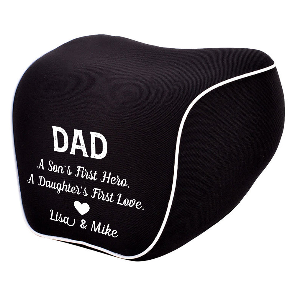 Personalized Lumbar Support Cushion for Car and Headrest Neck Pillow Kit, Happy Father's Day, Custom For Cars, Ergonomically Design for Car Seat, Car Accessories, Gift for Daddy - Delicate Leather