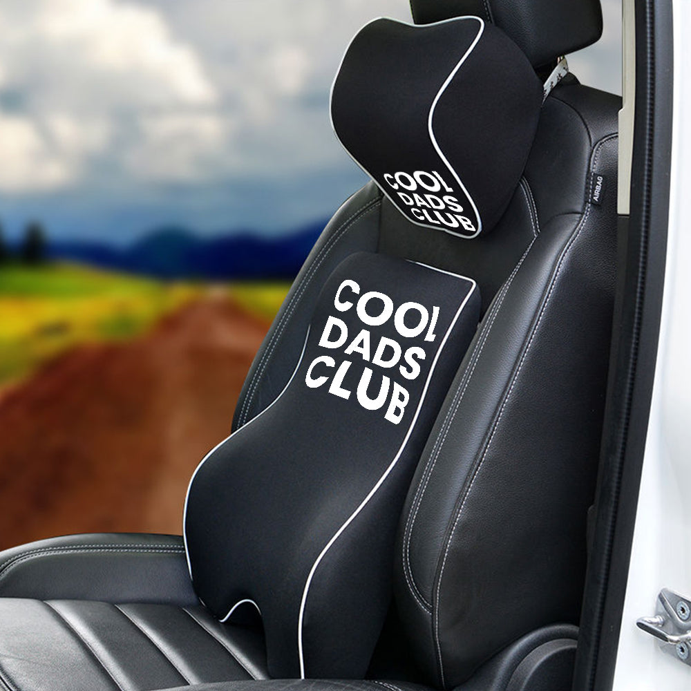 Cool Dads Club Lumbar Support Cushion for Car and Headrest Neck Pillow Kit, Custom For Cars, Ergonomically Design for Car Seat, Father's Day Gift, Car Accessories - Delicate Leather