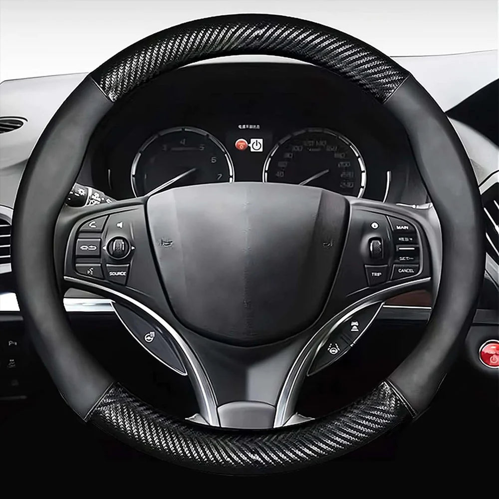 Car Steering Wheel Cover, Custom Fit For BMW, Leather Nonslip 3D Carbon Fiber Texture Sport Style Wheel Cover, Interior Modification, KX18992 - Delicate Leather
