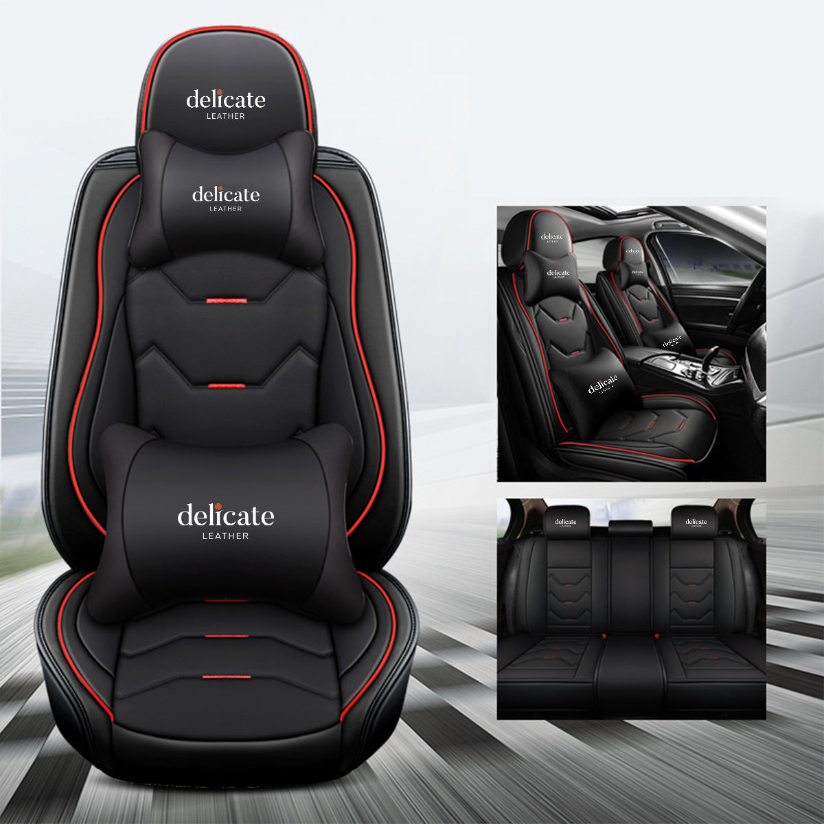 Delicate Leather Car Seat Covers 5 Seats Full Set, Custom fit for Car, Fit Sedan SUV Truck Vans Leatherette Automotive Seat Cushion Protector Universal Fit - Delicate Leather