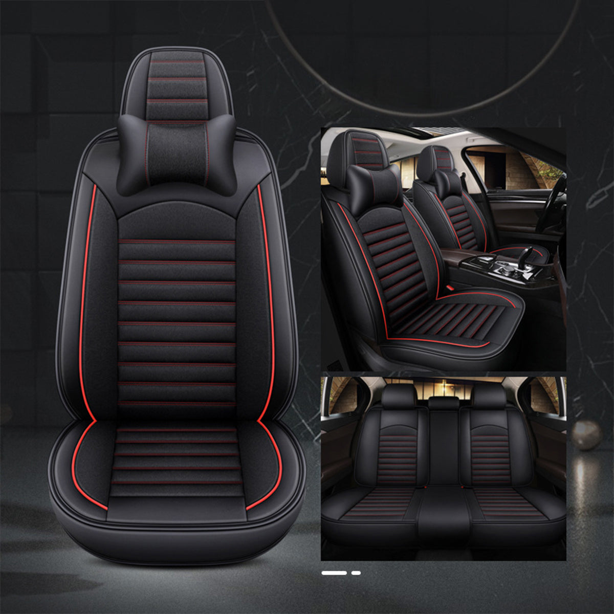 Customized Breathable Auto 9pcs Leather Seat Covers - Universal Full Set Luxury Car Seat Covers, Custom For Your Cars - Delicate Leather