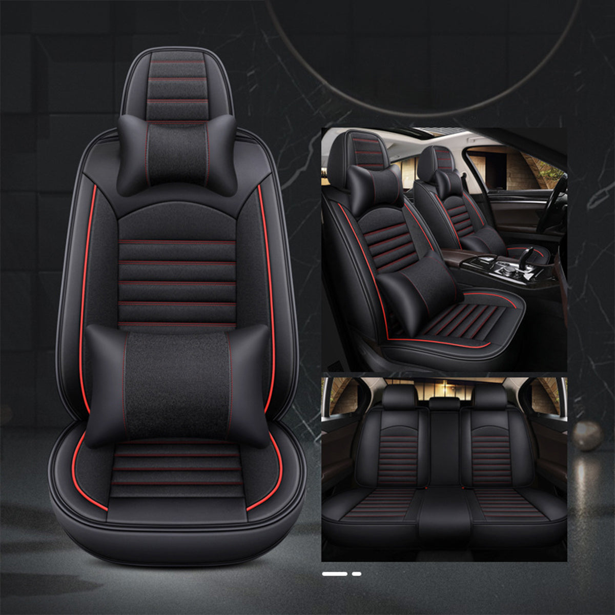 Customized Breathable Auto 9pcs Leather Seat Covers - Universal Full Set Luxury Car Seat Covers, Custom For Your Cars - Delicate Leather
