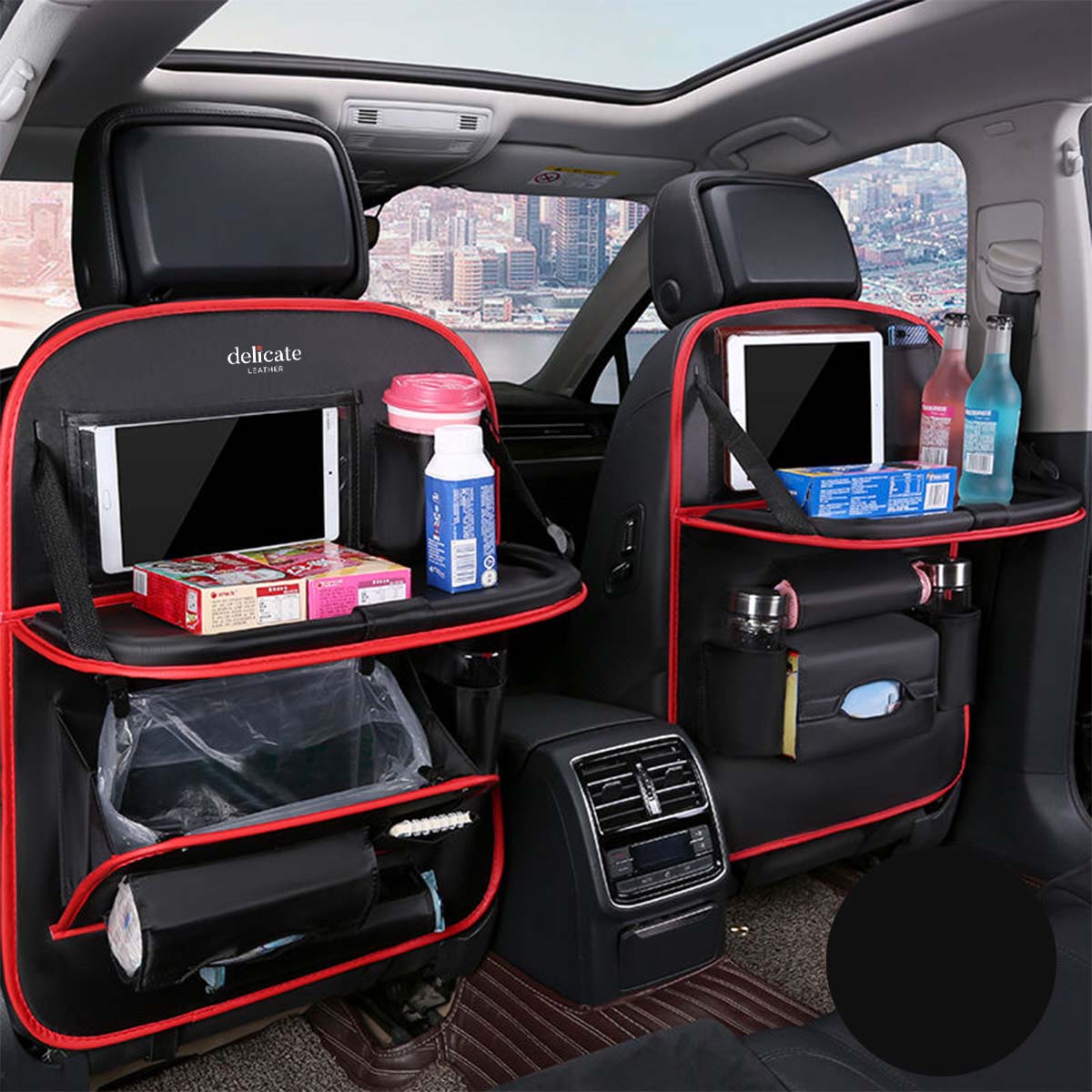 Backseat Organizer With Tablet Holder PU Leather, Custom Fit For Your Cars, Backseat Car Organizer, Car Seat Back Protectors Kick With Foldable Table Tray Car Seat Organizer, Car Accessories CA15987 - Delicate Leather