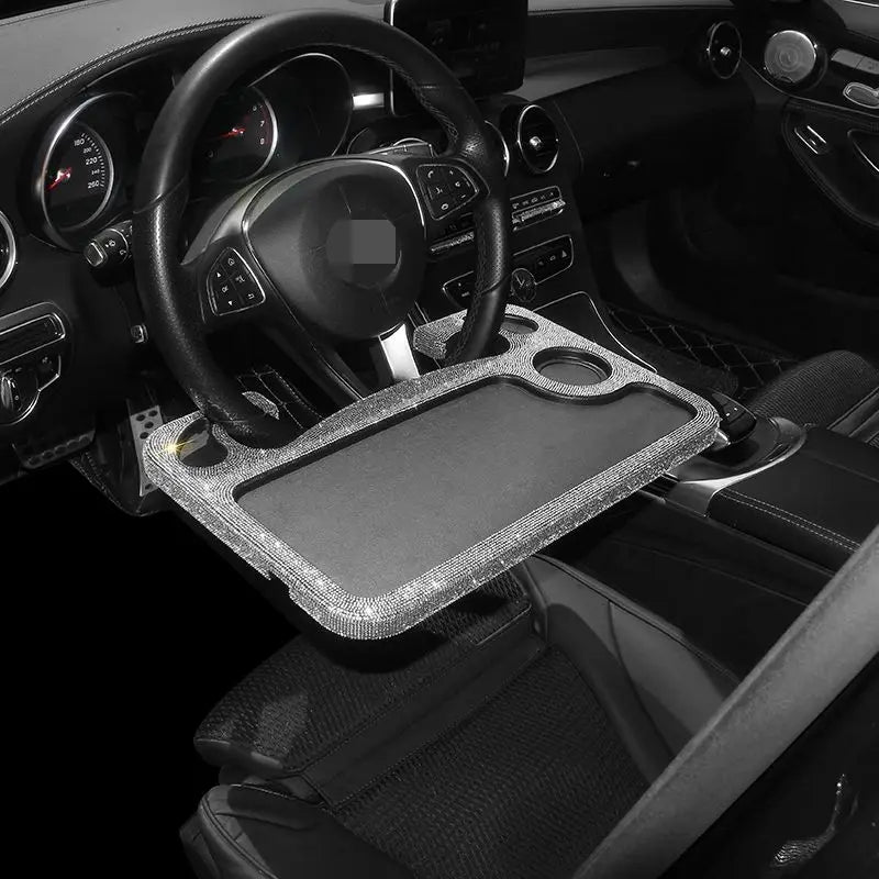 Bling Car Steering Wheel Desk - Multi-Function Portable Tray Table for Notebook, Laptop, and Dining - Delicate Leather