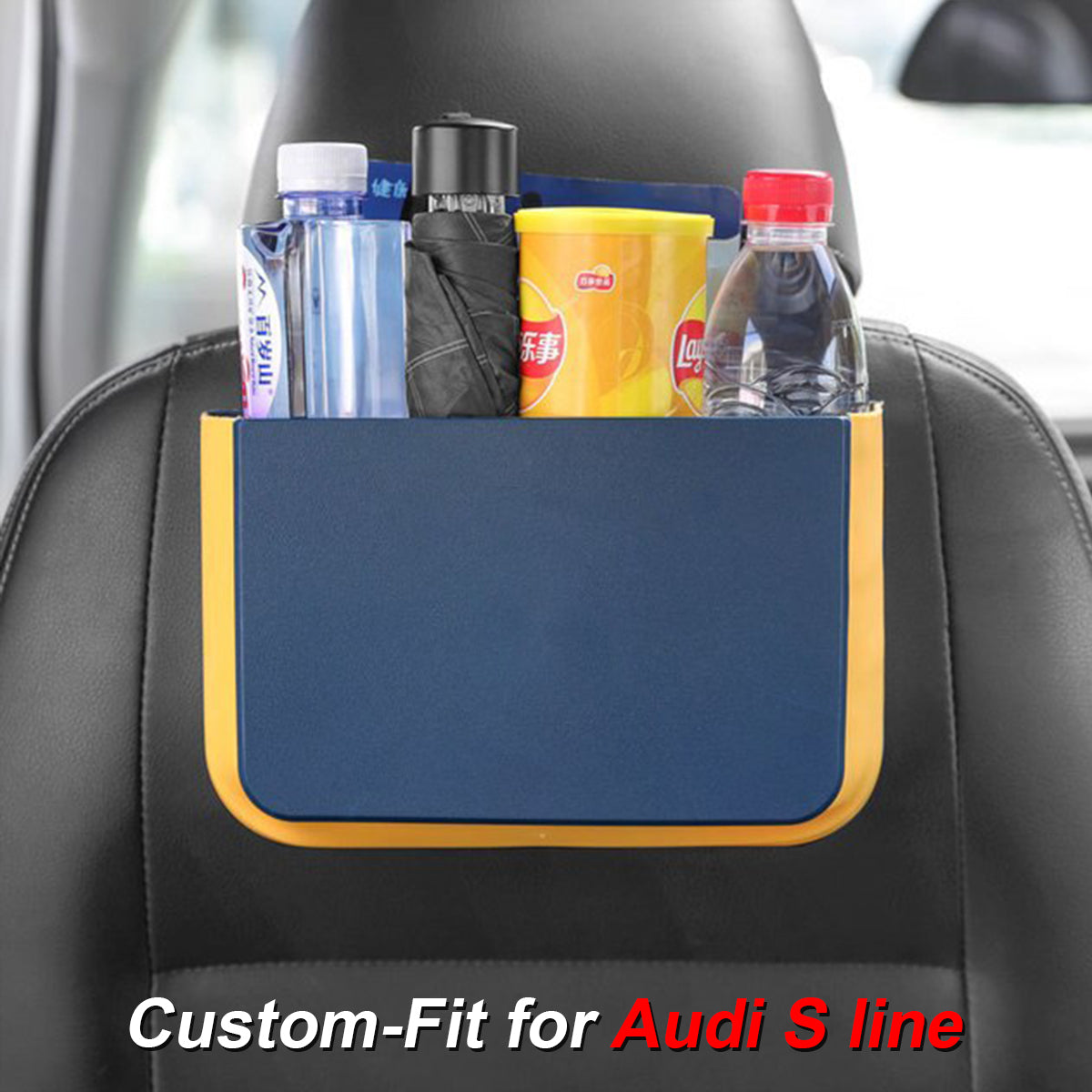 Hanging Waterproof Car Trash can-Foldable, Custom-Fit For Car, Waterproof, Equipped with Cup Holders and Trays DLVE251
